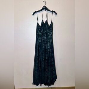 Halston Dark Black/Silver Foil Cecelia Gown Slip Maxi Dress Size 4